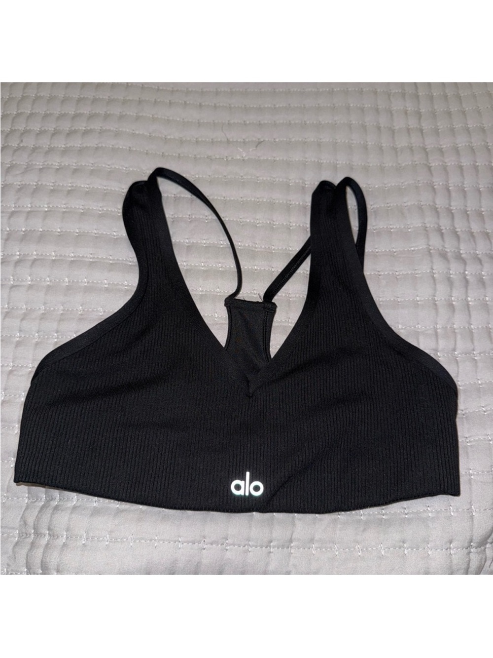 ALO Yoga Black Ribbed Sports Bra - Picture 2 of 5